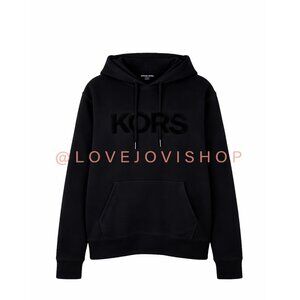 Mens | Michael Kors Tufted Logo Hoodie in Black | Monochromatic Streetwear | Lg